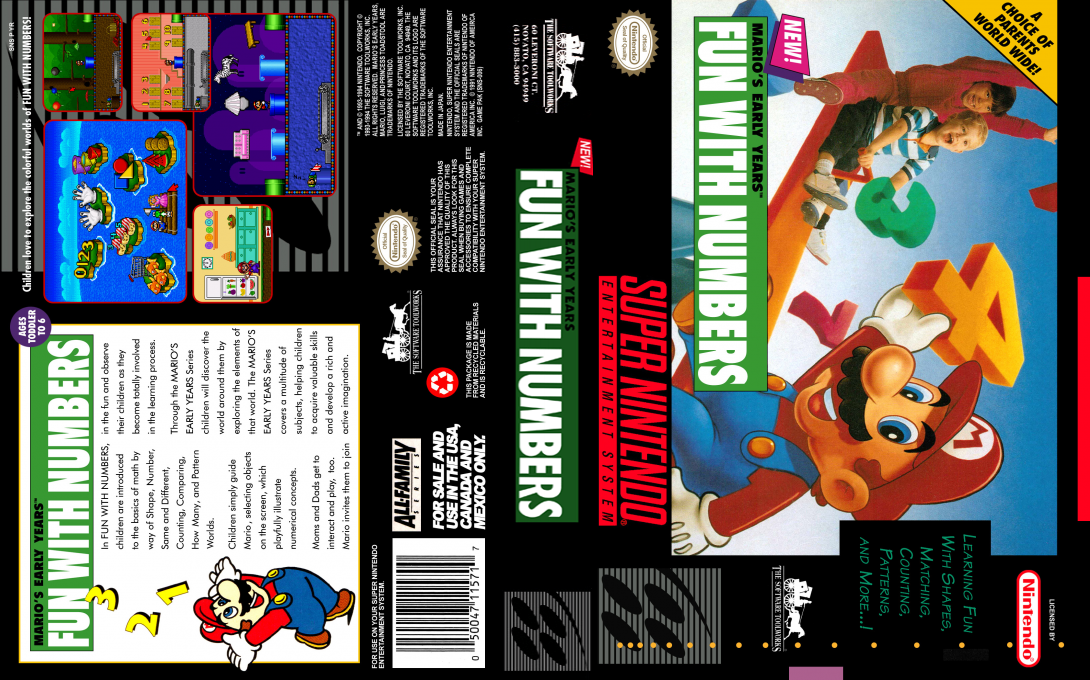 Mario’s Early Years : Fun with Numbers [US] snes 1994 Box Art