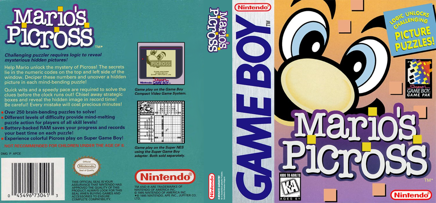 Mario no Picross [US,EU] gb 1995 Box Art