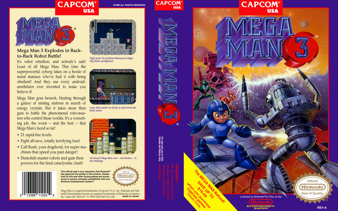Mega Man 3 [US] nes 1990 Box Art
