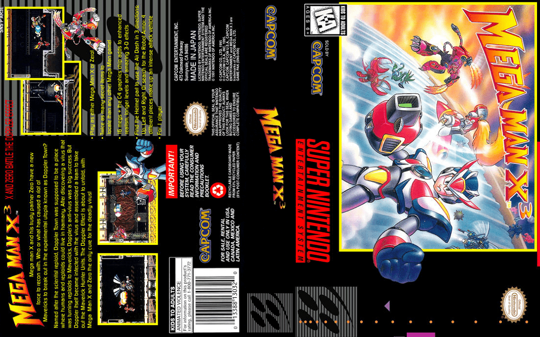 Mega Man X3 [US] snes 1996 Box Art
