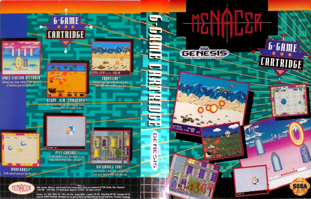 Menacer 6-Game Cartridge [US,EU] segaMD 1992 Box Art