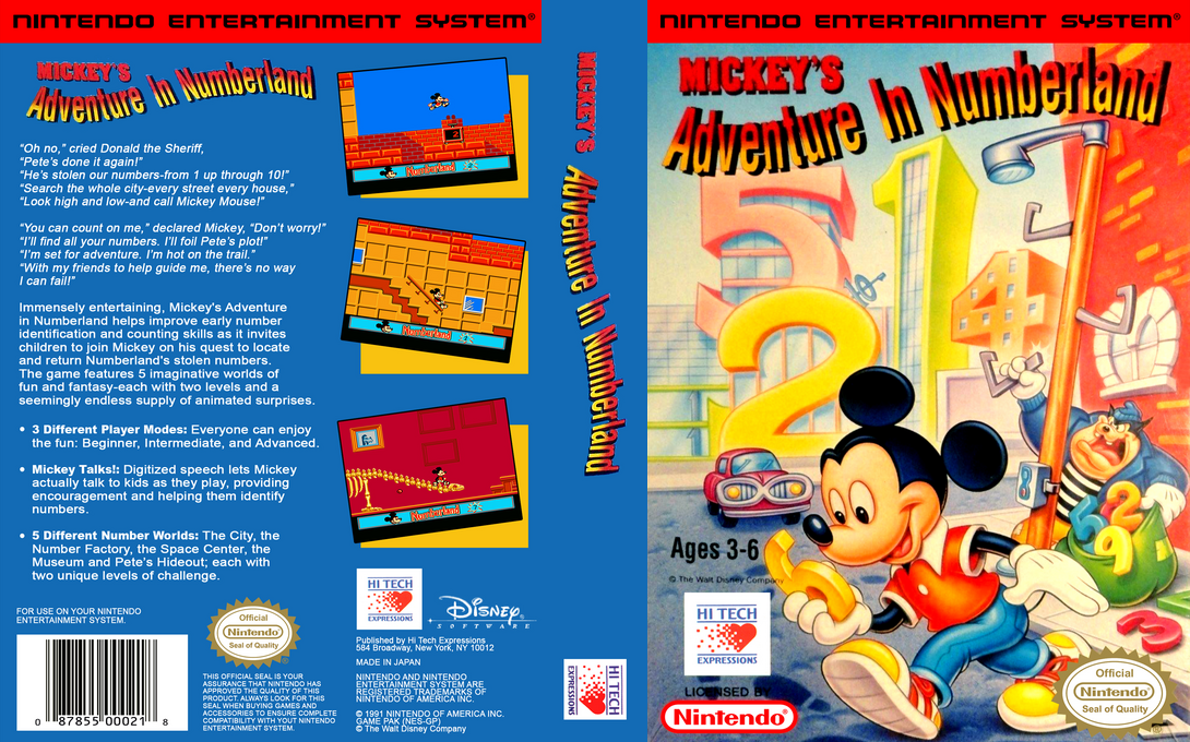 Mickey’s Adventure in Numberland [US] nes 1994 Box Art