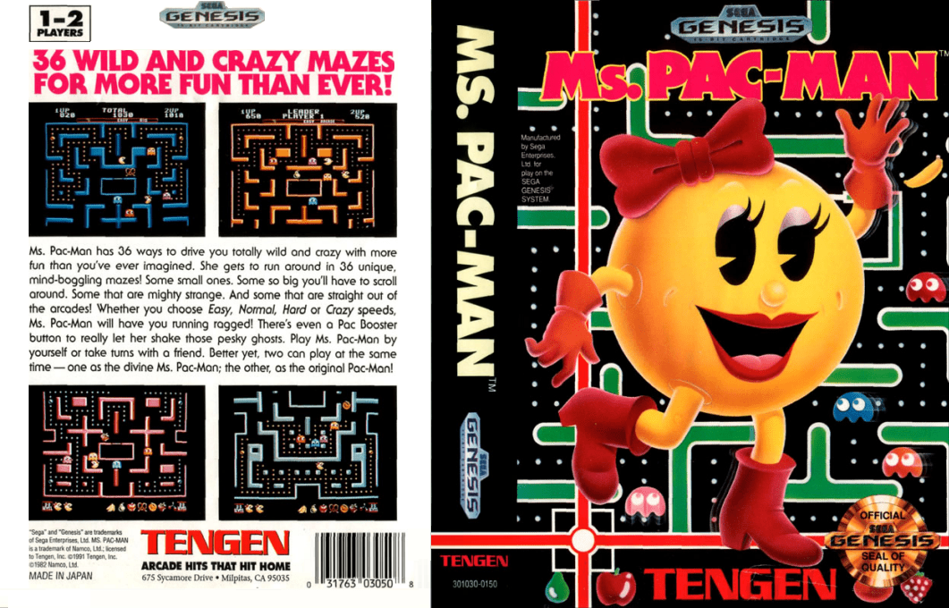 Ms. Pac-Man [US,EU] segaMD 1991 Box Art