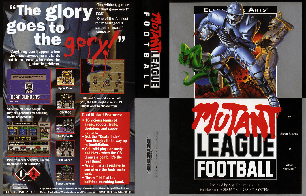 Mutant League Football [US,EU] segaMD 1993 Box Art