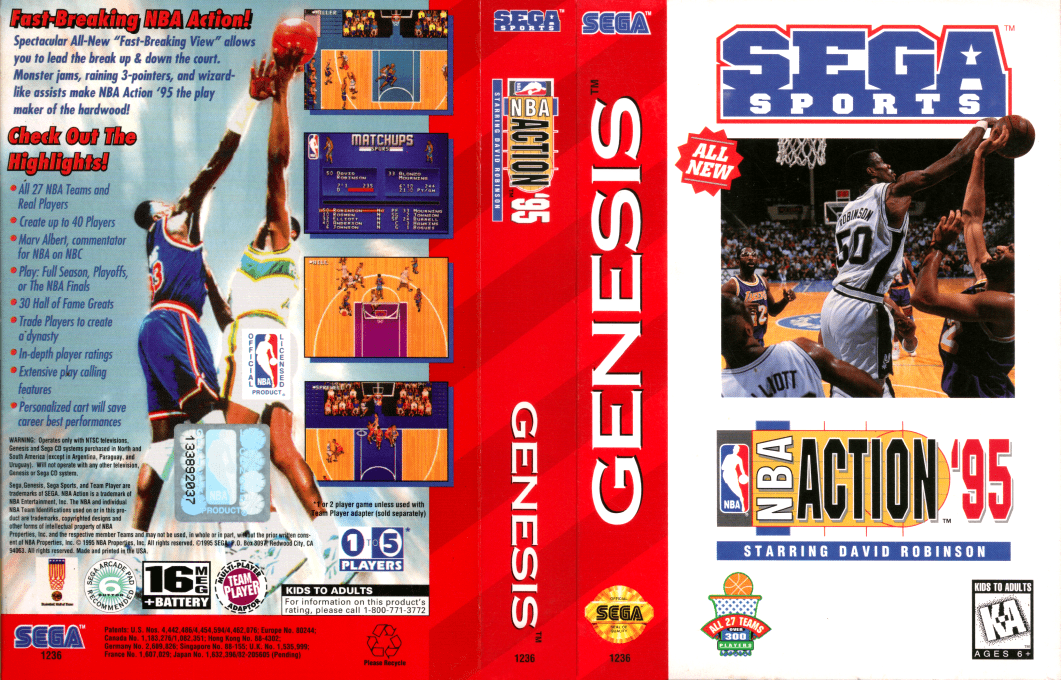 NBA Action ’95 Starring David Robinson [US,EU] segaMD 1995 Box Art