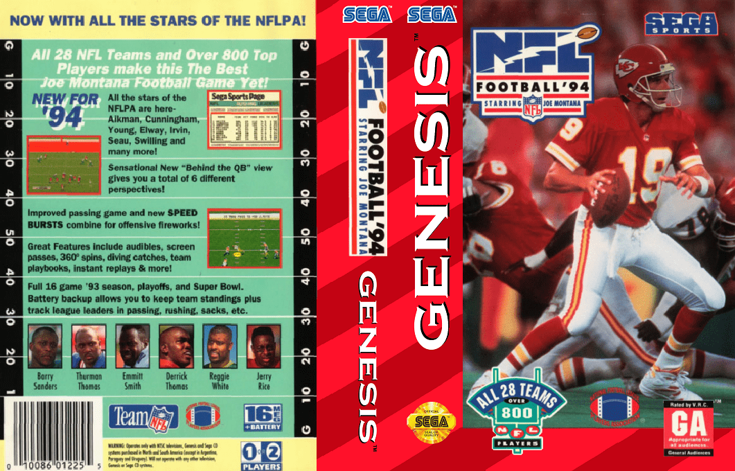 NFL Football ’94 starring Joe Montana [US] segaMD 1993 Box Art