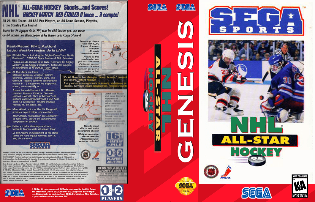 NHL All-Star Hockey ’95 [US] segaMD 1995 Box Art