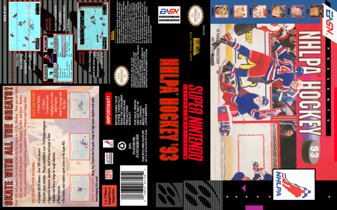 NHLPA Hockey 93 [US] snes 1992 Box Art