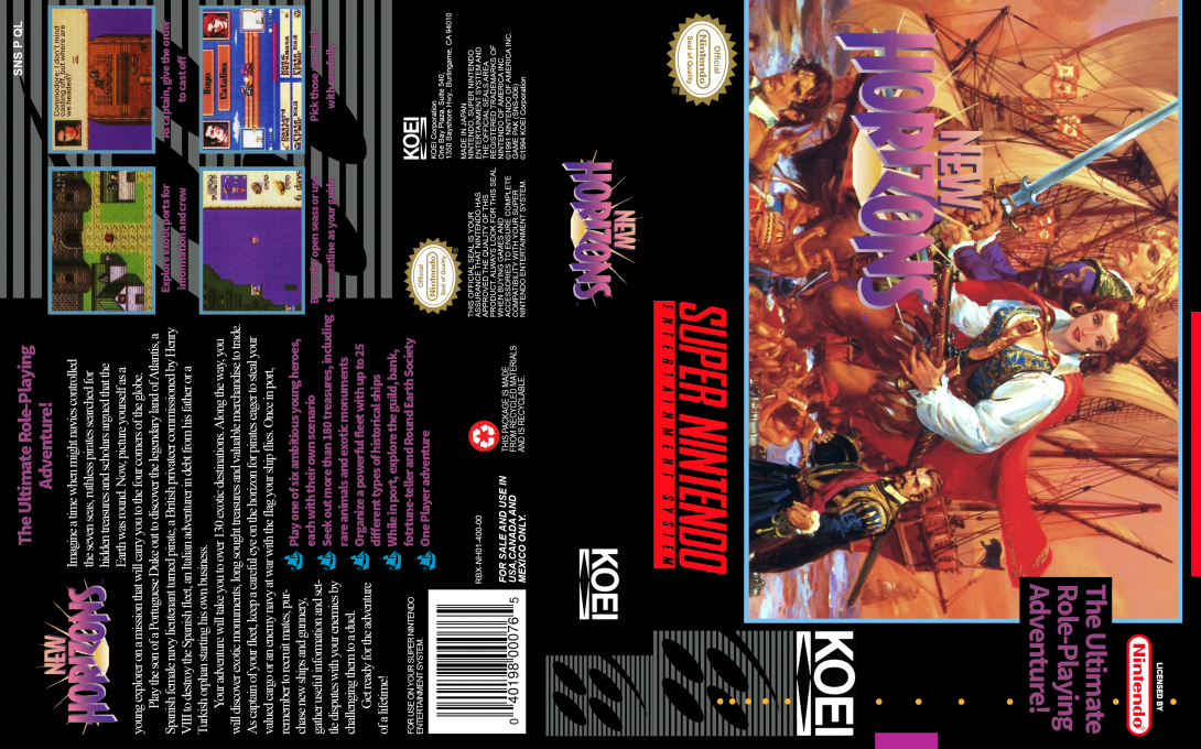Uncharted Waters 2 : New Horizons [US] snes 1994 Box Art