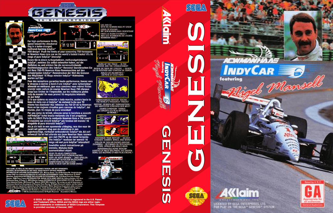 Newman-Haas IndyCar Featuring Nigel Mansell [WOR] segaMD 1994 Box Art