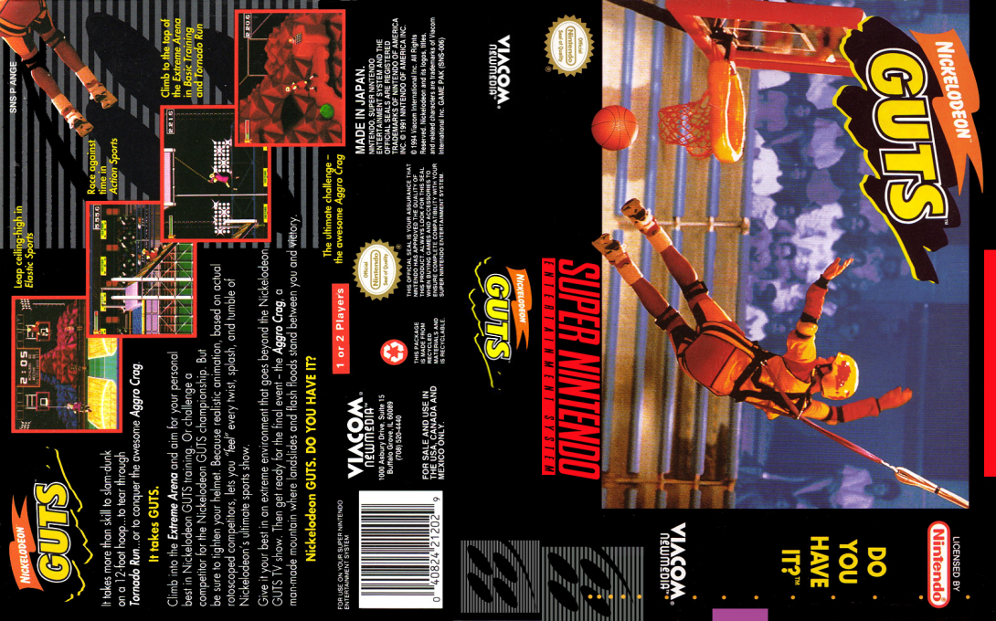 Nickelodeon GUTS [US] snes 1994 Box Art