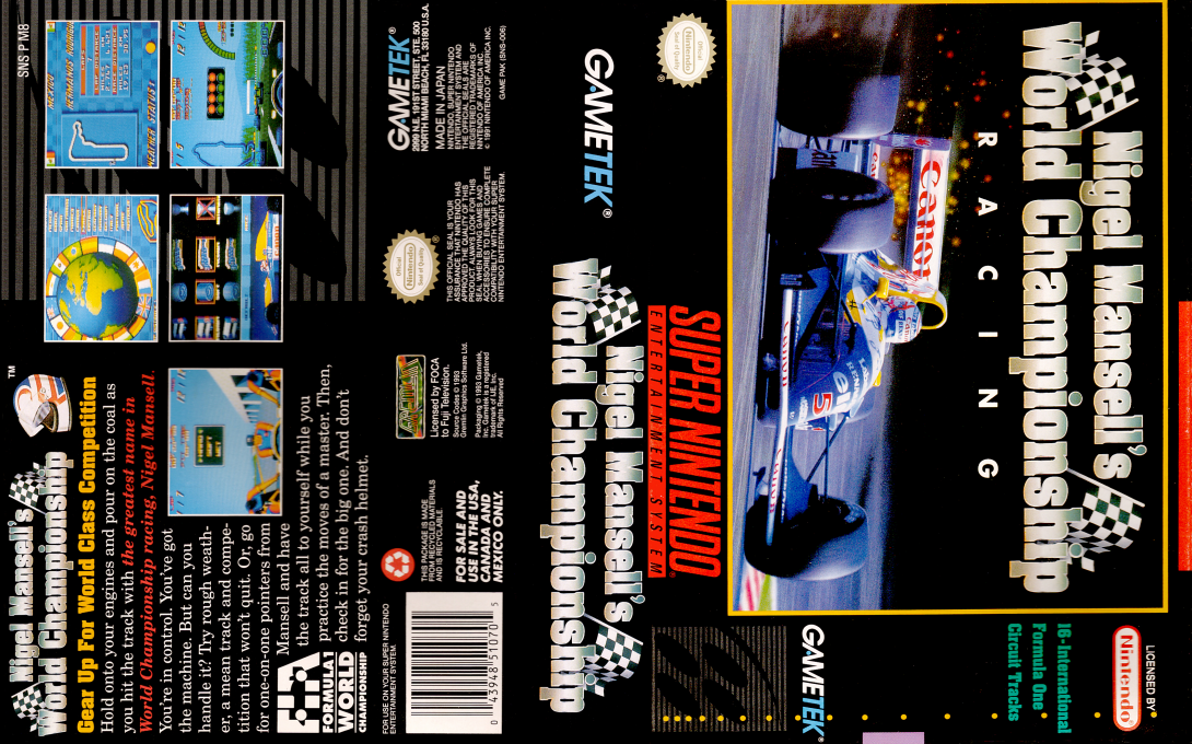 Nigel Mansell’s World Championship Racing [US] snes 1993 Box Art