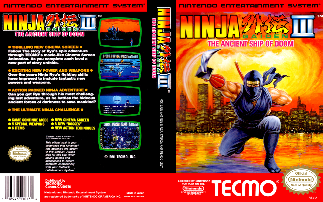 Ninja Gaiden III : The Ancient Ship of Doom [US] nes 1991 Box Art