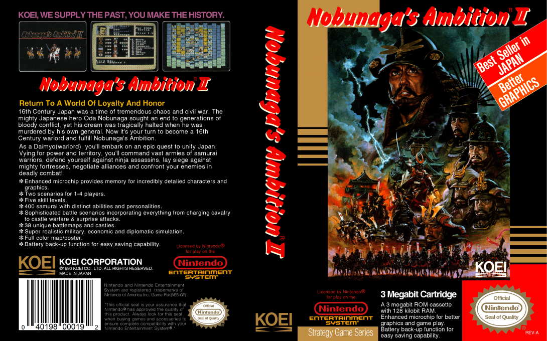 Nobunaga’s Ambition II [US] nes 1991 Box Art