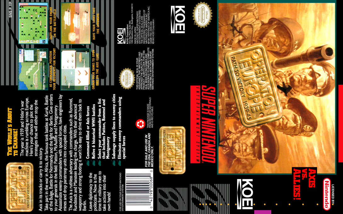 Operation Europe : Path to Victory 1939-45 [US] snes 1994 Box Art