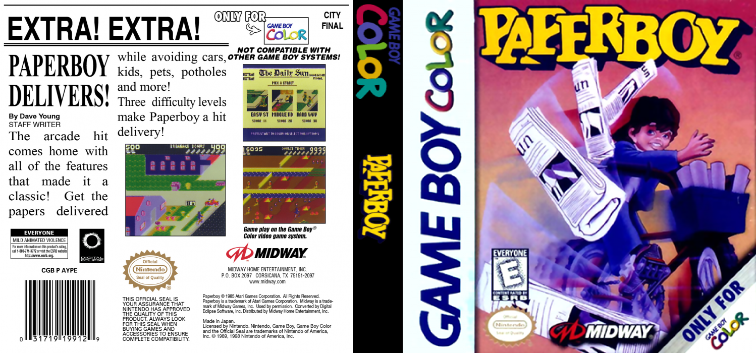 Paperboy [US,EU] gbc 1999 Box Art