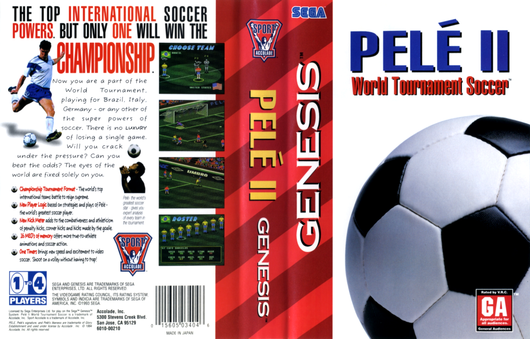 Pelé II : World Tournament Soccer [US,EU] segaMD 1994 Box Art
