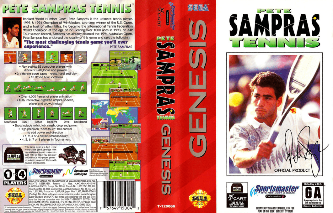 Pete Sampras Tennis [US,EU] segaMD 1994 Box Art