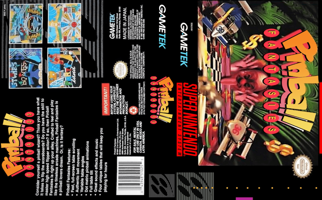 Pinball Fantasies [US] snes 1995 Box Art