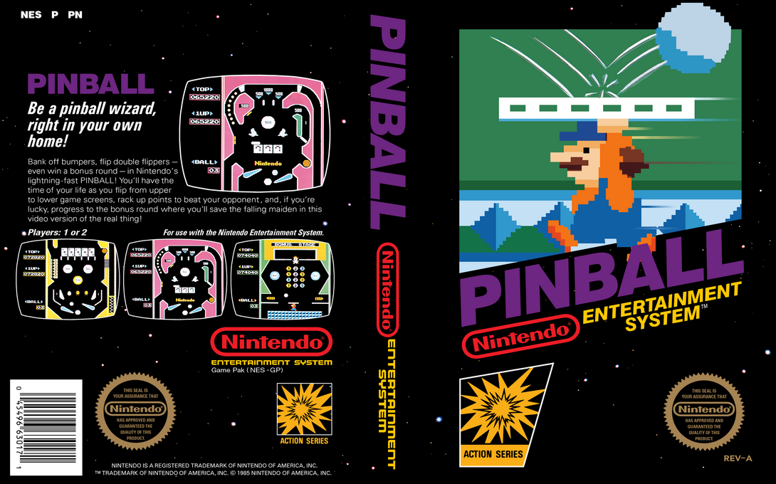 Pinball [US,JP] nes 1985 Box Art