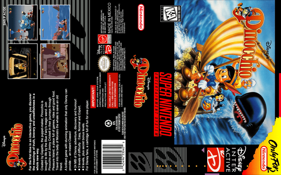 Pinocchio [US] snes 1996 Box Art