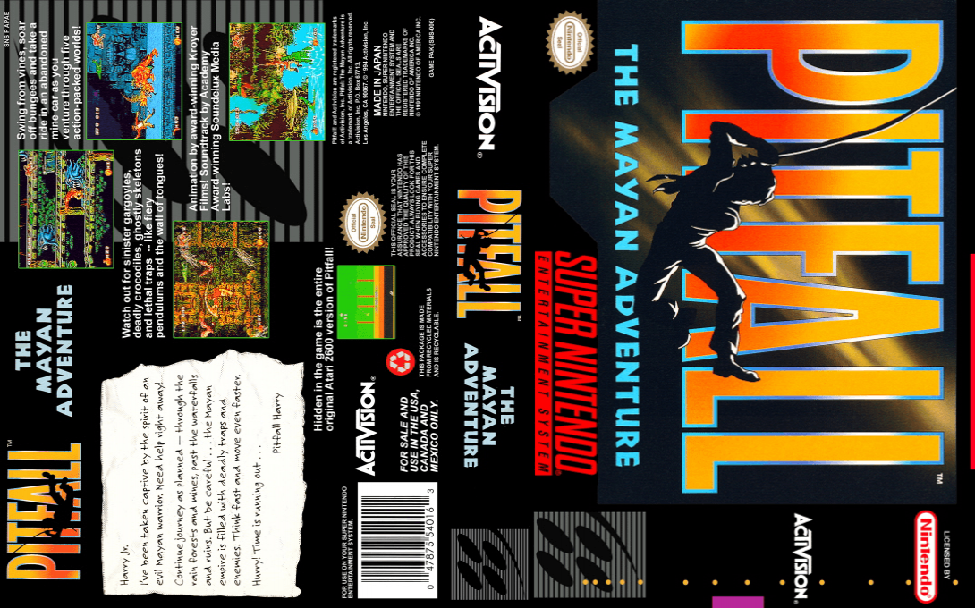 Pitfall : The Mayan Adventure [US] snes 1994 Box Art
