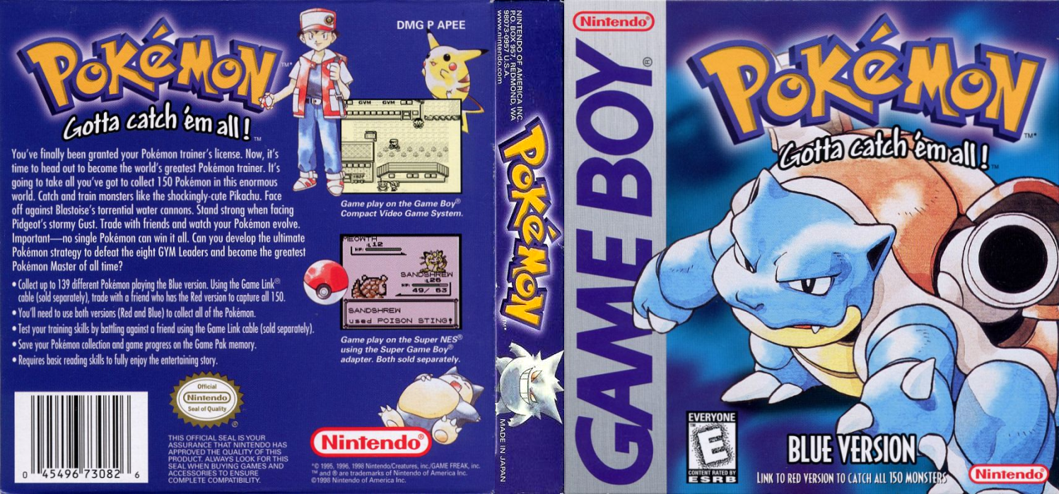 Pokémon Blue Version [US,EU] gb 1998 Box Art