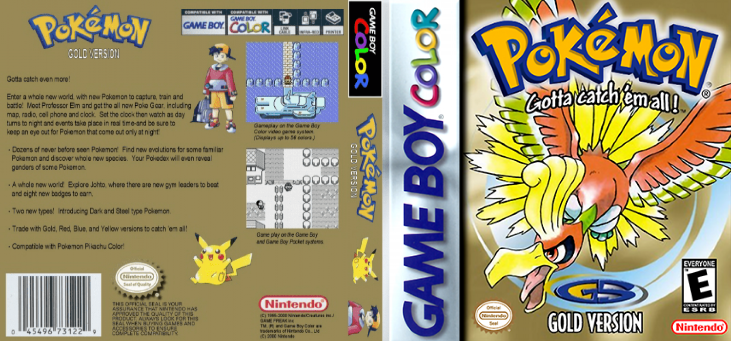 Pokémon Gold Version [US,EU] gbc 2000 Box Art