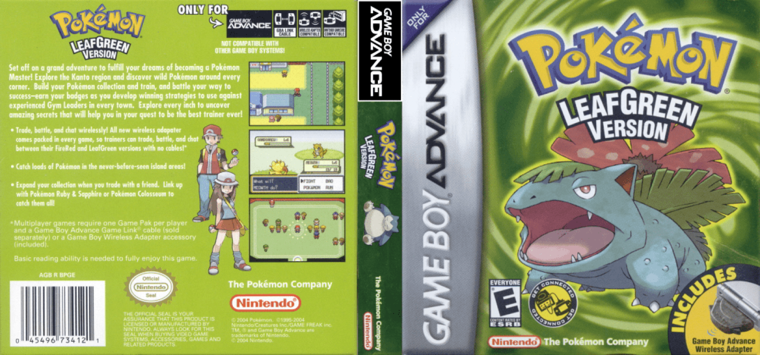 Pokémon LeafGreen Version [US,EU] gba 2004 Box Art