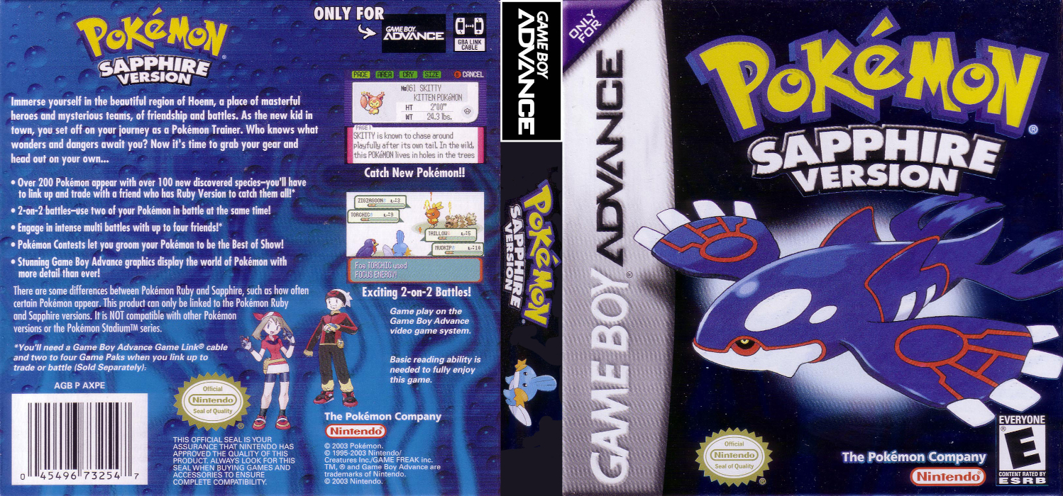 Pokémon Sapphire Version [US,EU] gba 2003 Box Art