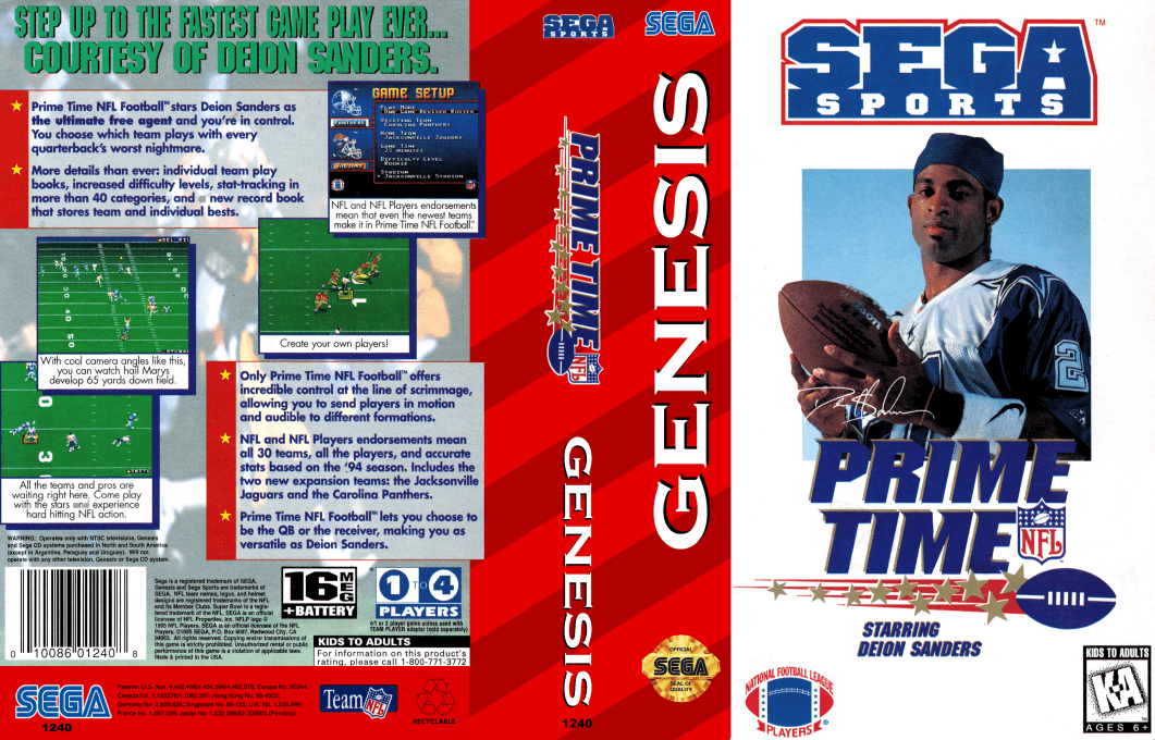 Prime Time NFL Starring Deion Sanders [US] segaMD 1995 Box Art