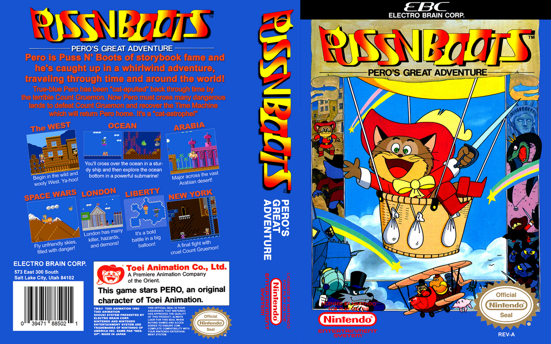 Puss n Boots : Pero’s Great Adventure [US] nes 1990 Box Art