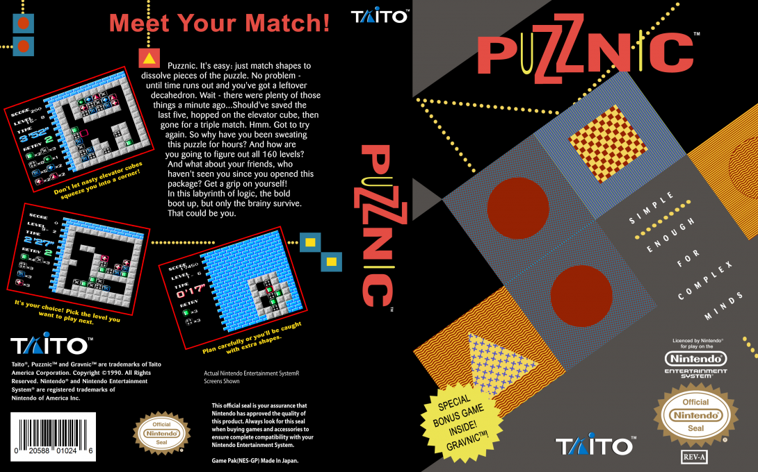 Puzznic [US] nes 1990 Box Art