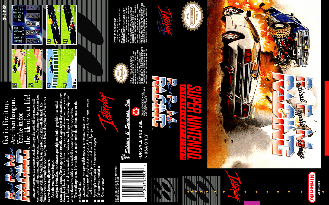 Radical Psycho Machine Racing [US] snes 1991 Box Art