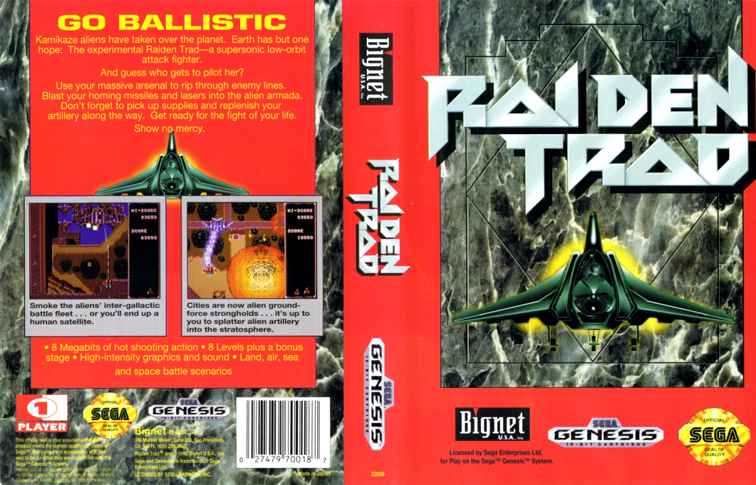 Raiden Trad [US,JP] segaMD 1993 Box Art