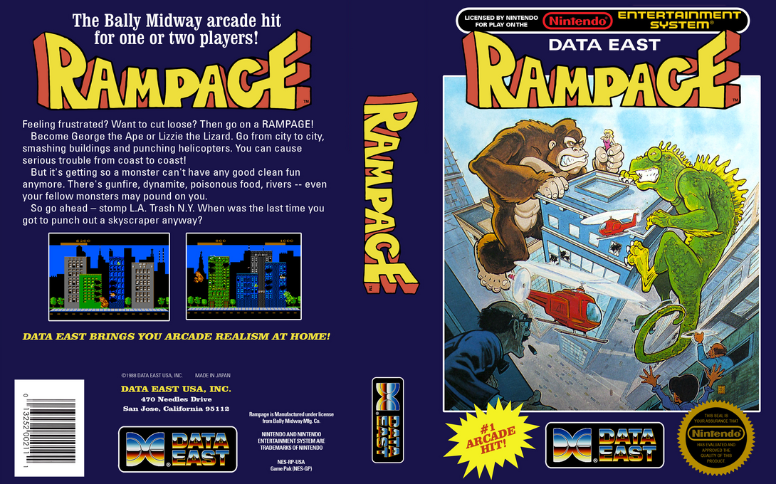 Rampage [US] nes 1988 Box Art