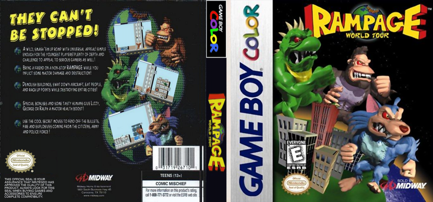 Rampage : World Tour [US,EU] gbc 1998 Box Art