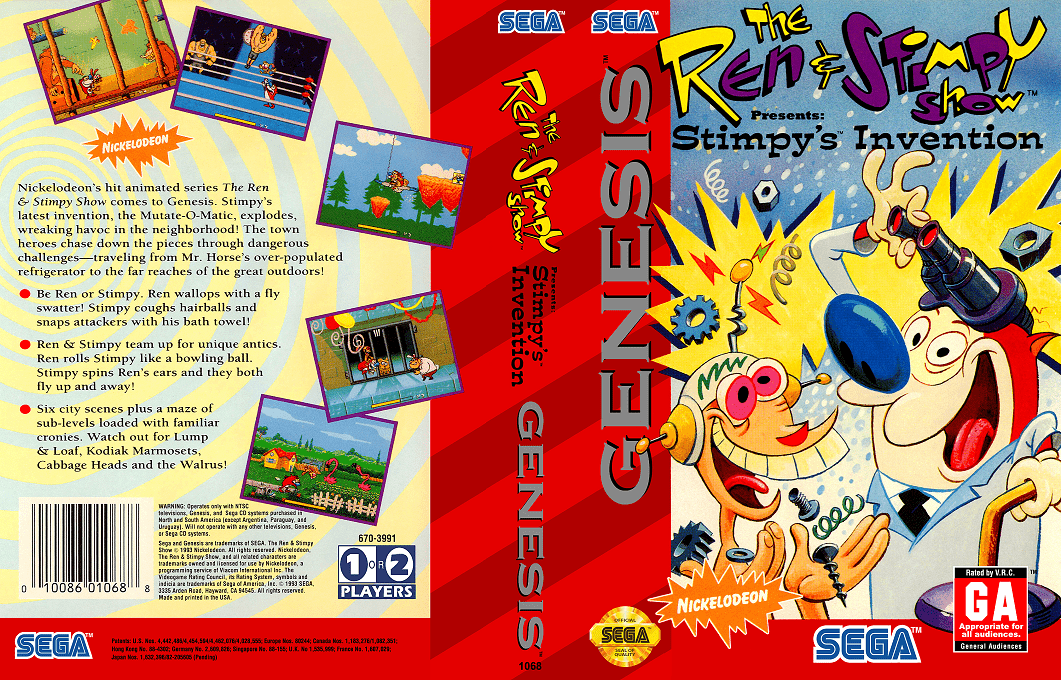 The Ren & Stimpy Show Presents : Stimpy’s Invention [US] segaMD 1993 Box Art