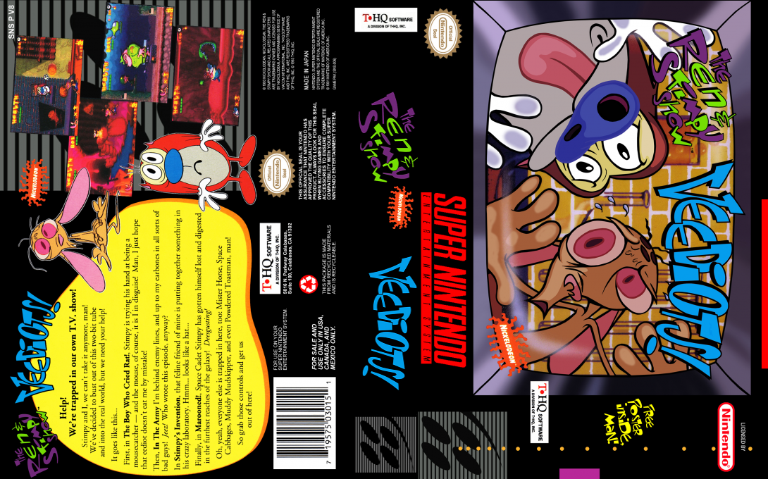 The Ren & Stimpy Show : Veediots! [US] snes 1993 Box Art