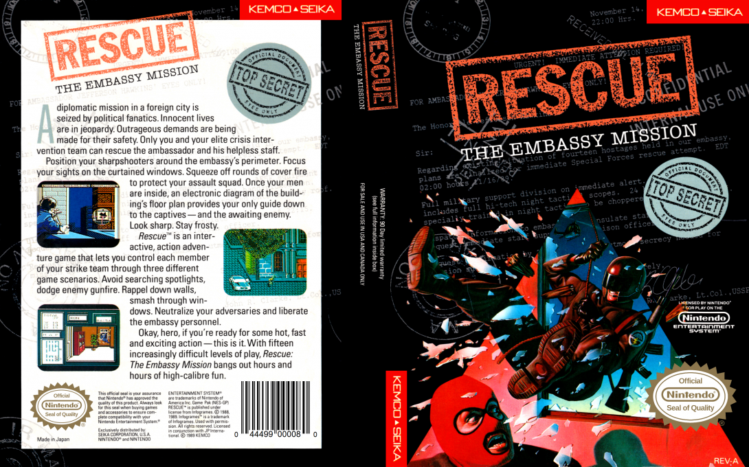 Rescue : The Embassy Mission [US] nes 1990 Box Art