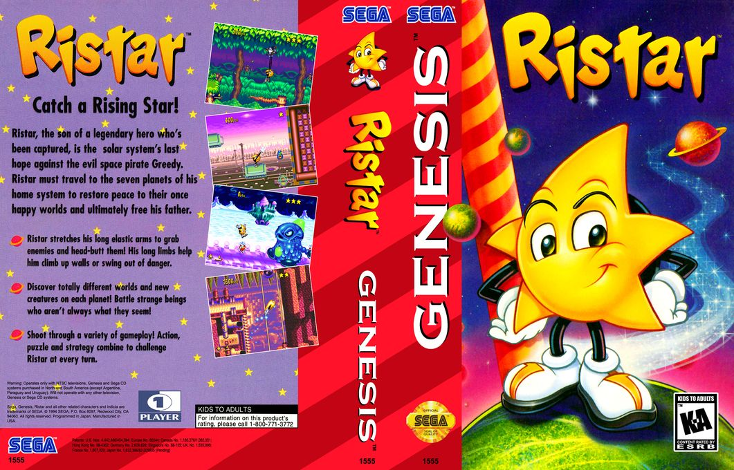 Ristar [US,EU] segaMD 1995 Box Art