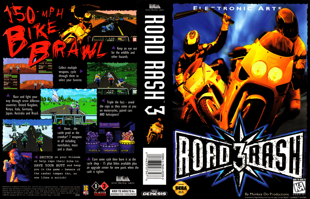 Road Rash 3 [US,EU] segaMD 1995 Box Art