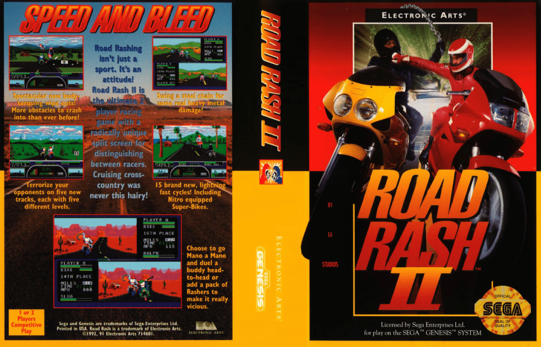 Road Rash II [US,EU] segaMD 1992 Box Art