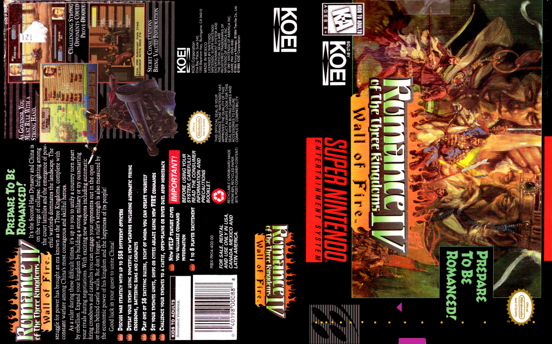 Romance of the Three Kingdoms IV : Wall of Fire [US] snes 1995 Box Art
