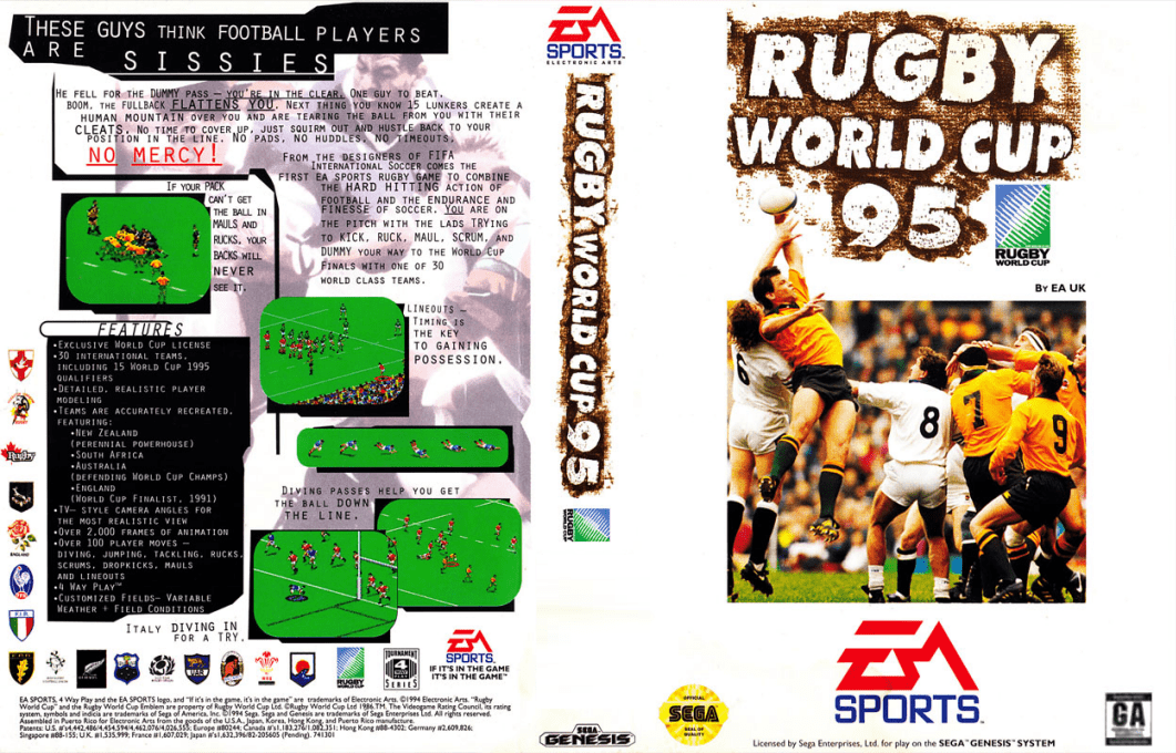 Rugby World Cup 95 [US,EU] segaMD 1994 Box Art