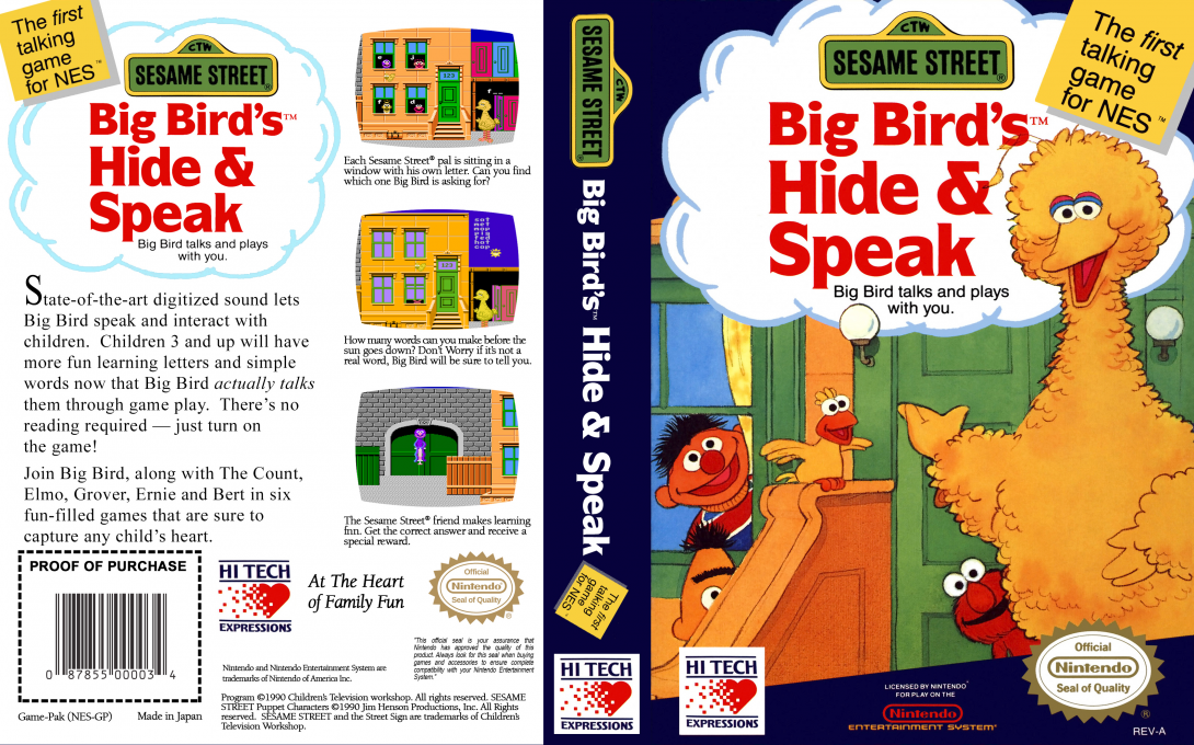 Sesame Street : Big Bird’s Hide & Speak [US] nes 1990 Box Art