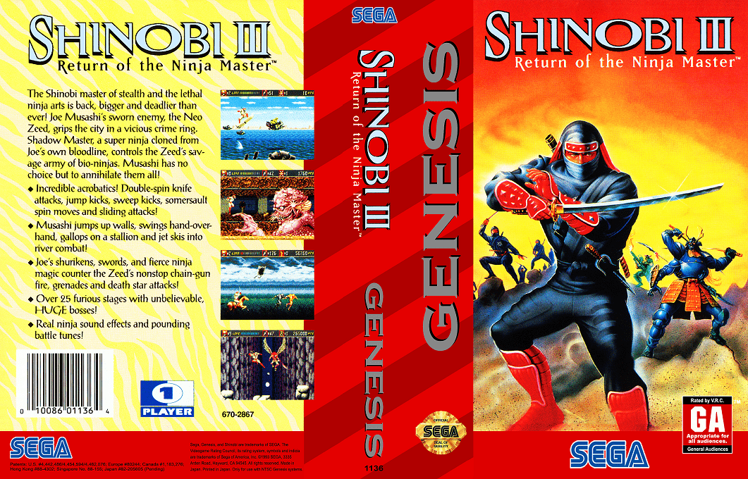 Shinobi III : Return of the Ninja Master [US] segaMD 1993 Box Art