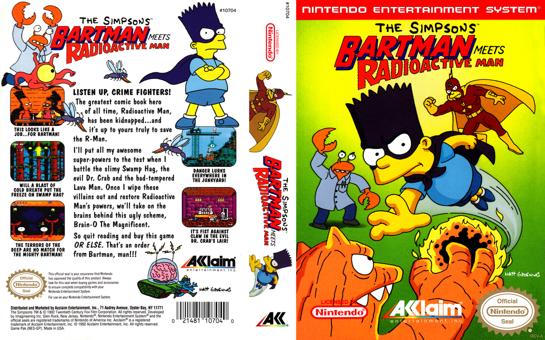 The Simpsons : Bartman Meets Radioactive Man [US] nes 1992 Box Art