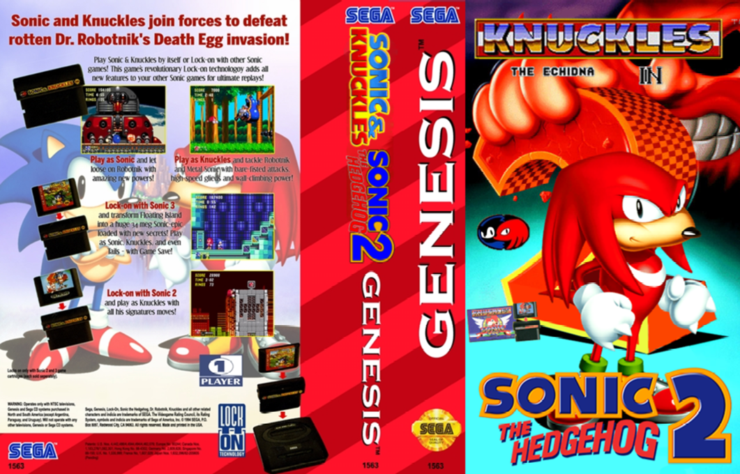 Sonic & Knuckles + Sonic The Hedgehog 2 [WOR] segaMD 1994 Box Art