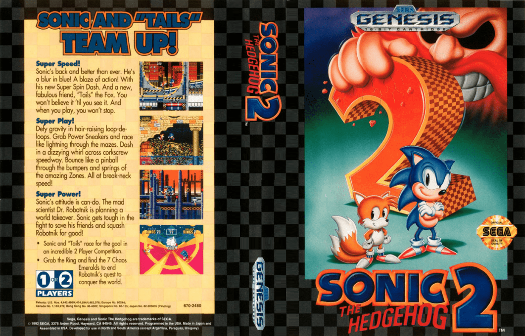 Sonic The Hedgehog 2 [WOR] segaMD 1992 Box Art